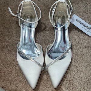 Satin Crystal Ankle Strap Flats
